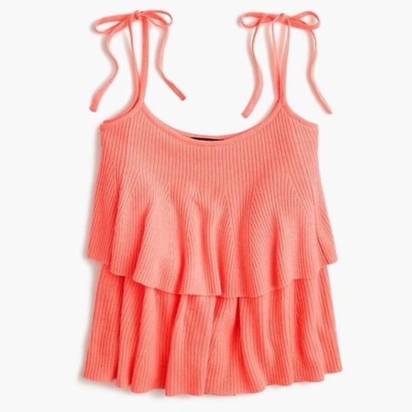 New J. Crew Merino Wool Tiered Top in Neon Flame Size Medium - Picture 1 of 5